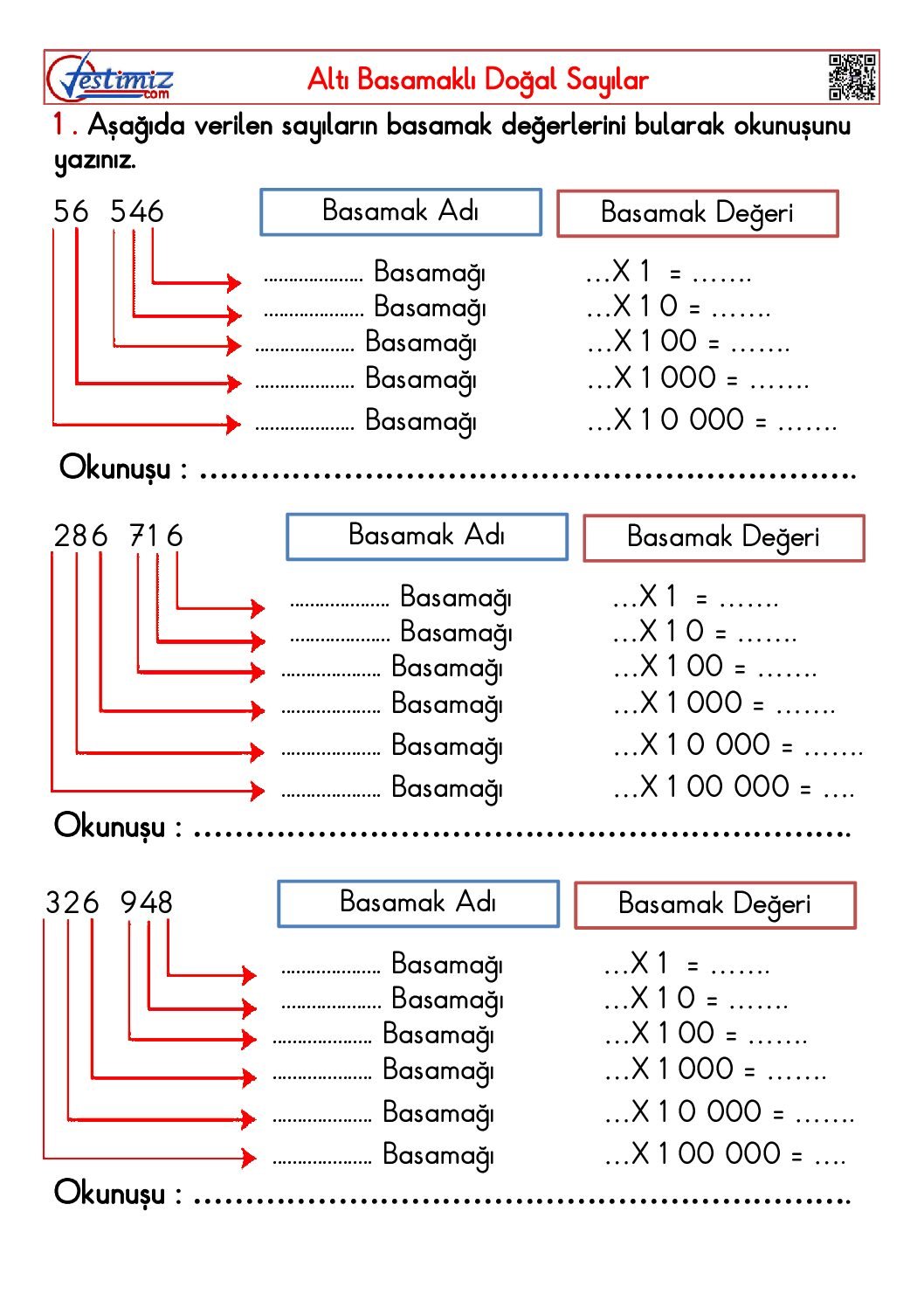 4. Sınıf Altı Basamaklı Doğal Sayılar Çalışma Pdf