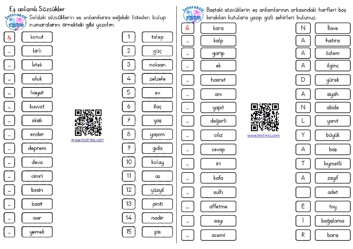 3. Sınıf Eş Anlamlı Sözcükler Çalışması Pdf