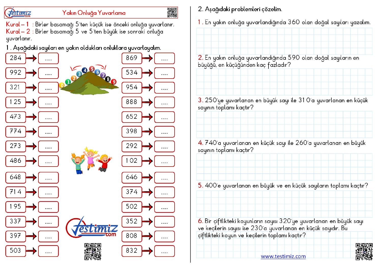 3. Sınıf Onluğa Yüzlüğe Yuvarlama Çalışması Pdf