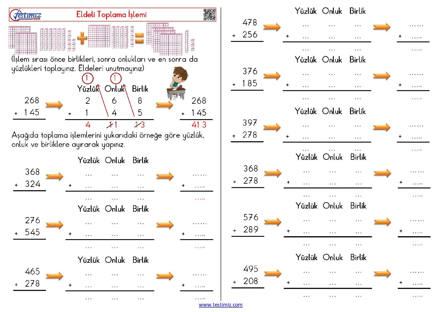 3. Sınıf Eldeli Toplama İşlemi Çalışması Pdf