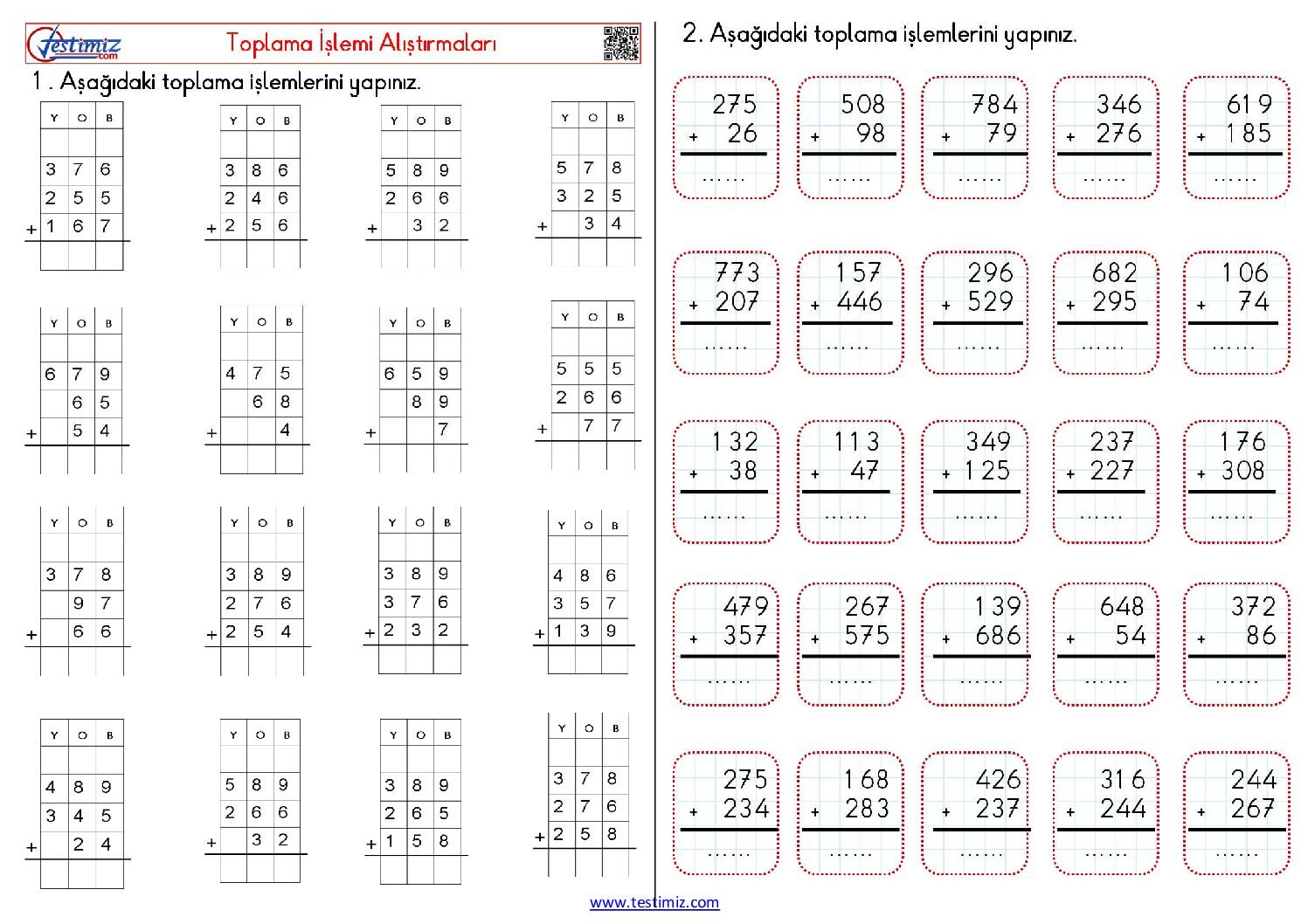 3. Sınıf Toplama İşlemi Alıştırmaları Çalışma Pdf