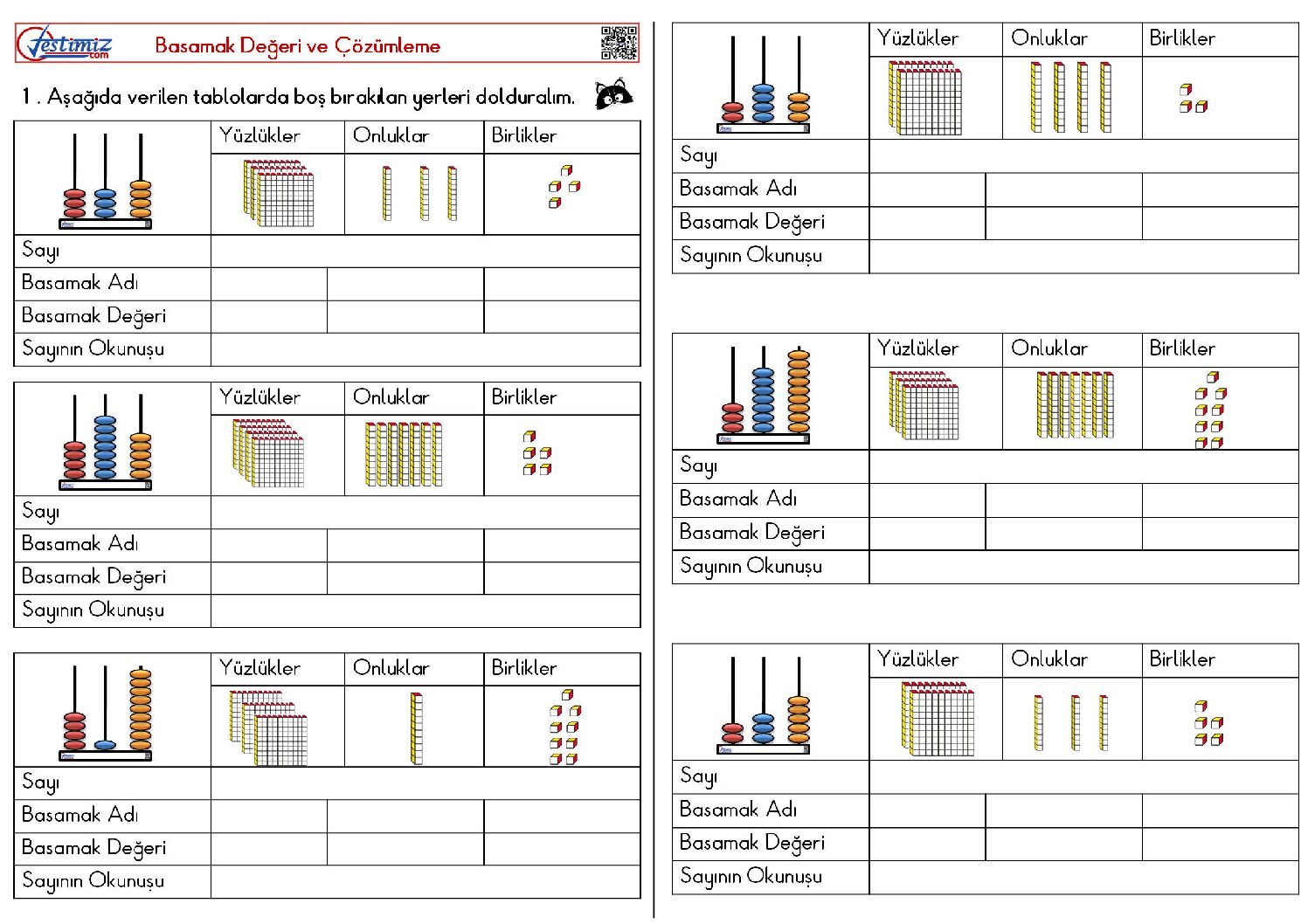 3. Sınıf Basamak Değeri ve Çözümleme Çalışması Pdf