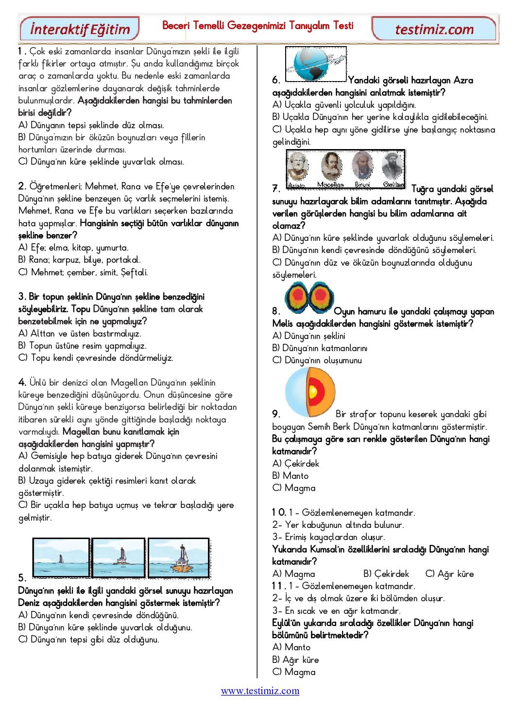 3. Sınıf Gezegenimizi Tanıyalım Beceri Testi Pdf