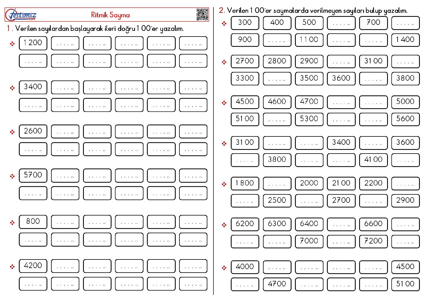 4.Sınıf Ritmik Saymalar Çalışma Pdf